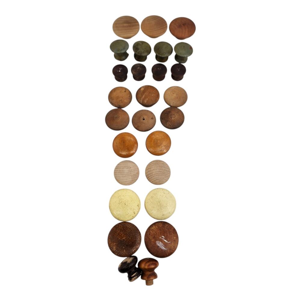 Lot 27 Vintage Wooden Drawer Pulls Knobs Mushroom Shape 1"-1.5" Cabinet Hardware